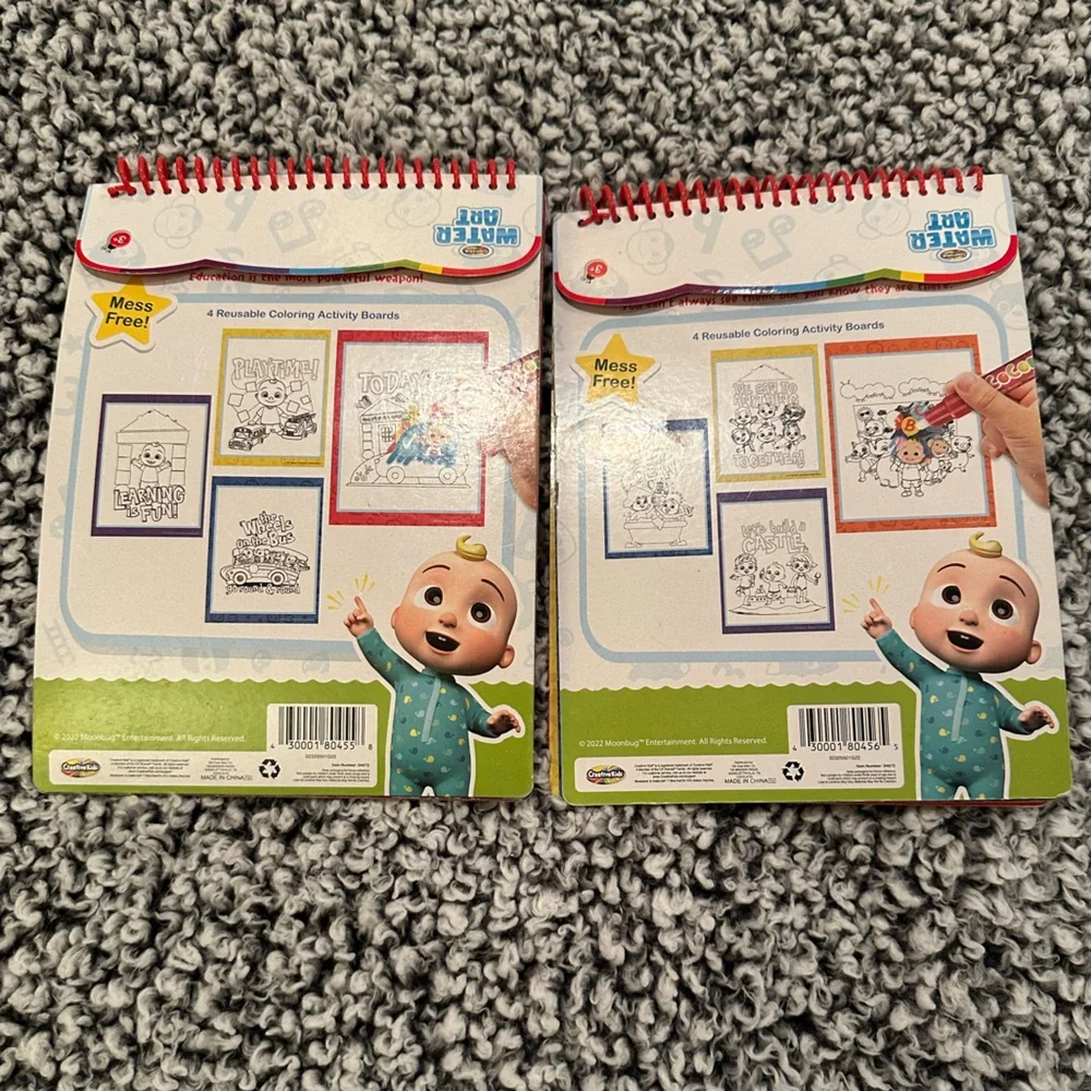 Set of 2 Cocomelon Water Art Reusable Coloring Activity Books w/ Water Pen NEW